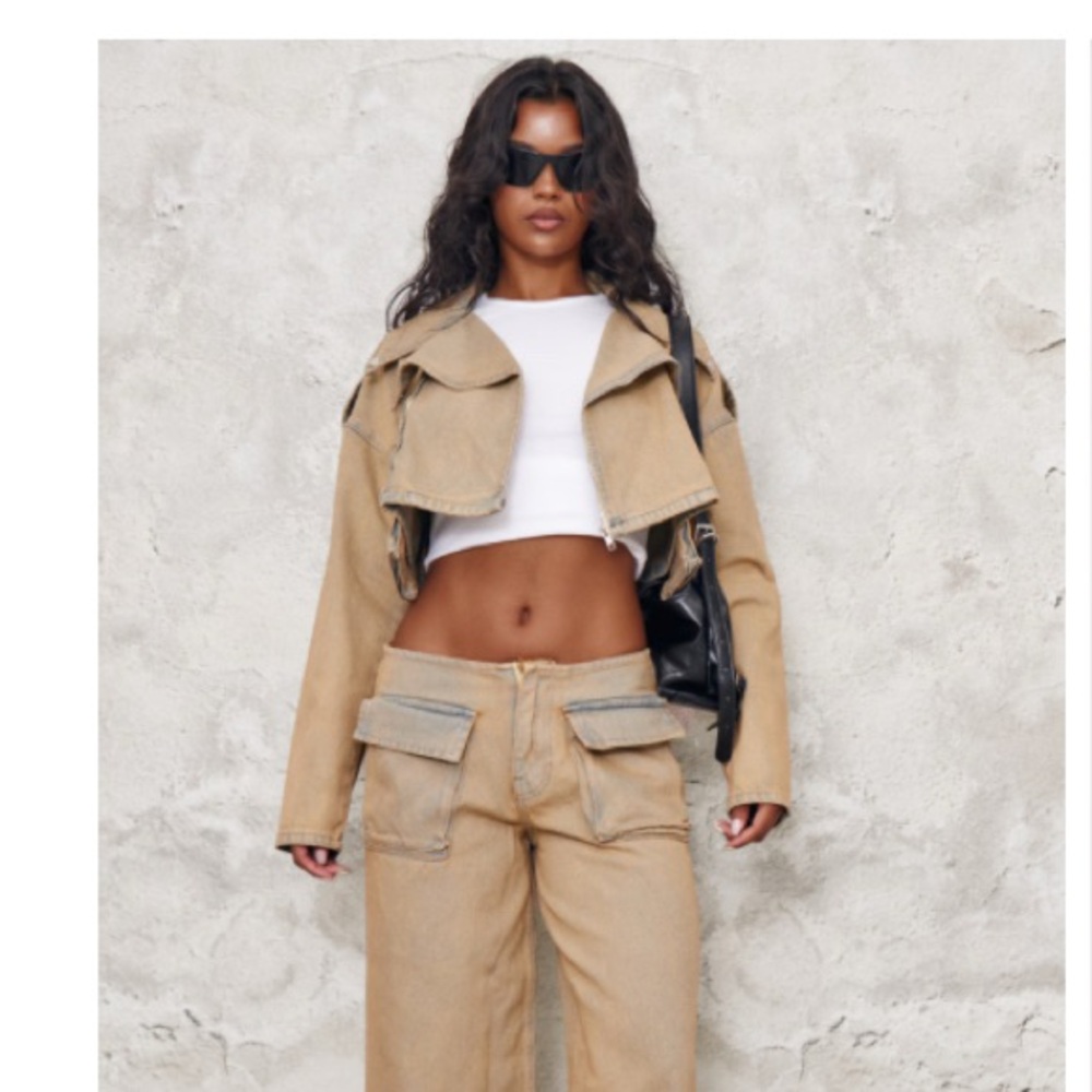 Acid washed Bronze and Denim Jean Trench Crop Jacket